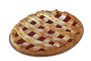 home-made cherry pie white background