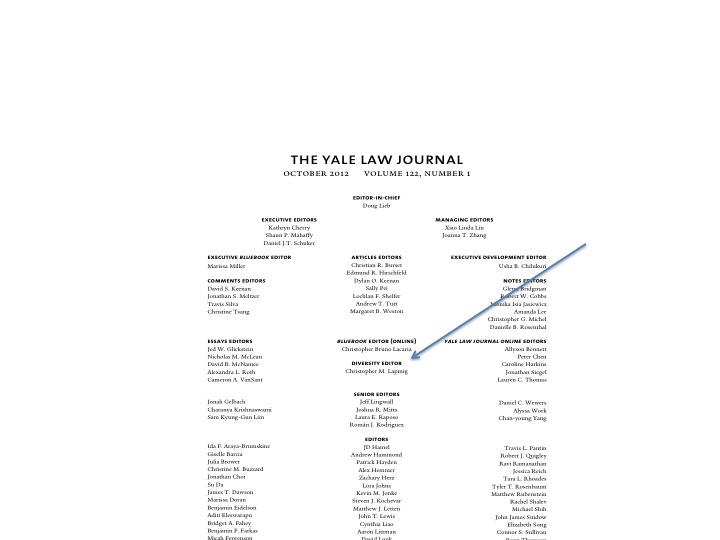 Yale Law Journal masthead with Diversity Editor